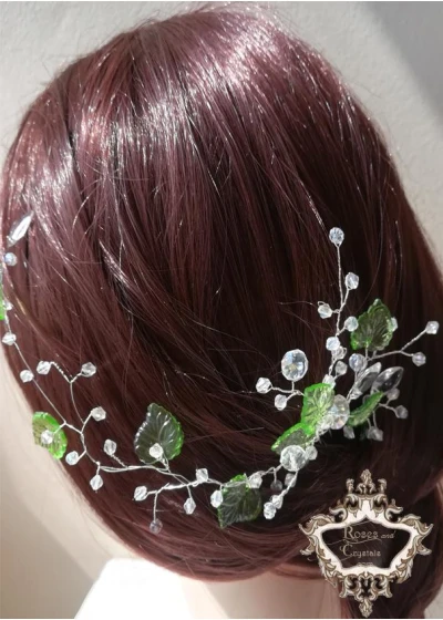 Луксозен дизайнерски фуркет за коса в зелено Lily of the Valley